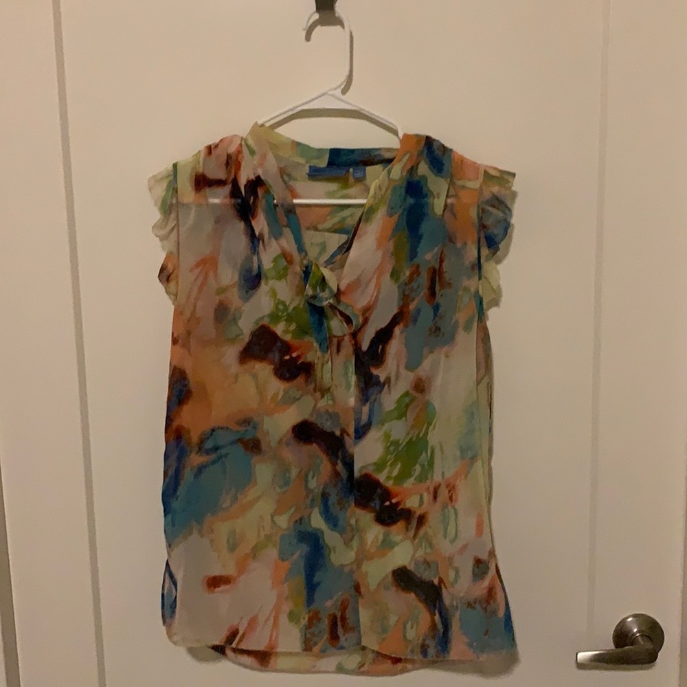 Vera Wang- multicolored, sheer blouse. (100% polyester).